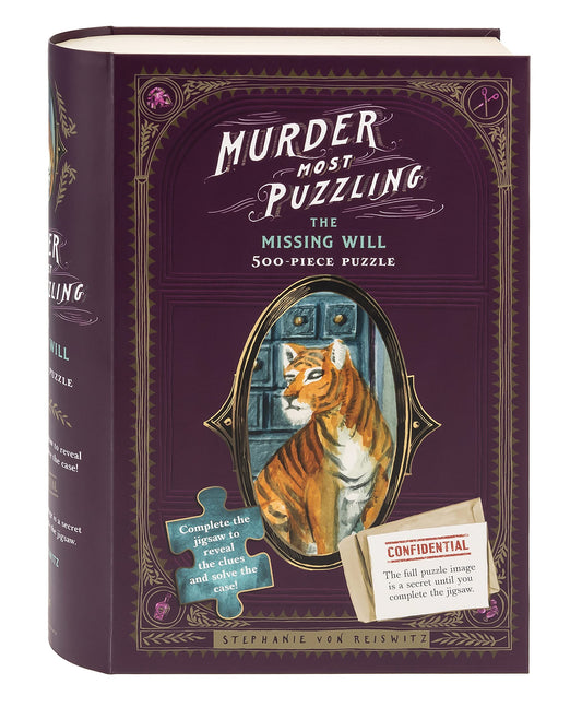 Chronicle Books Murder Most Puzzling missing-will box showcases a gift-ready puzzle centerpiece