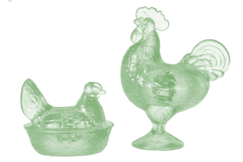 Chrysnbon rooster and nesting hen green miniature for authentic dollhouse display
