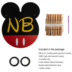 CHuangQi Mickey black-themed wall hanging banner enhances party decor with playful charm.