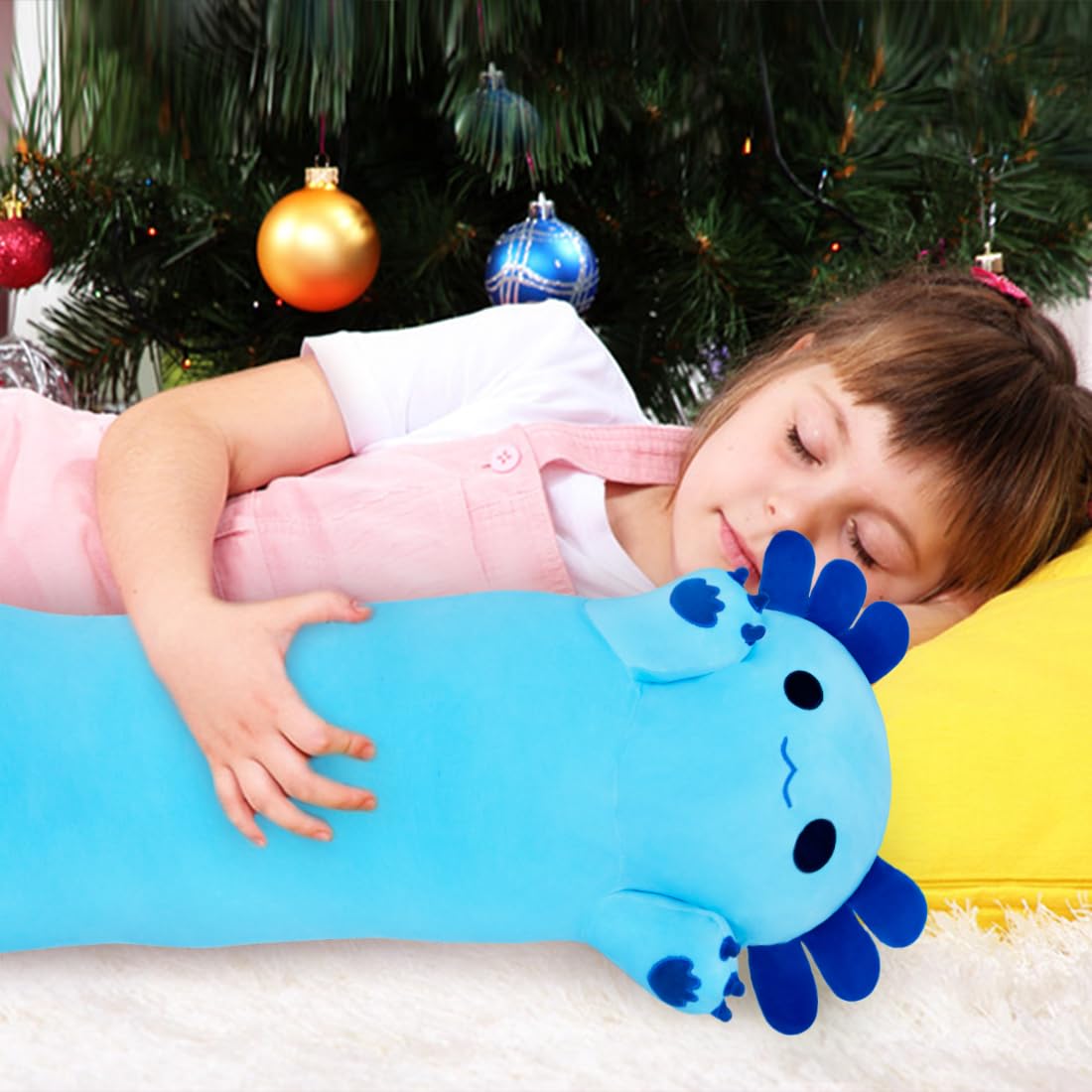 Chubbyjoy axolotl plush pillow blue packaging, easy fluff restoration after drying.