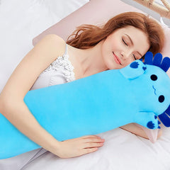 Chubbyjoy axolotl plush pillow blue side view, ideal for sofa lounging.