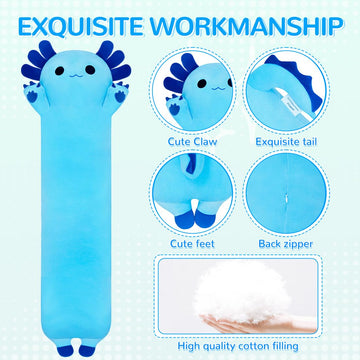 Chubbyjoy axolotl plush toy blue 90cm, long cuddle pillow length
