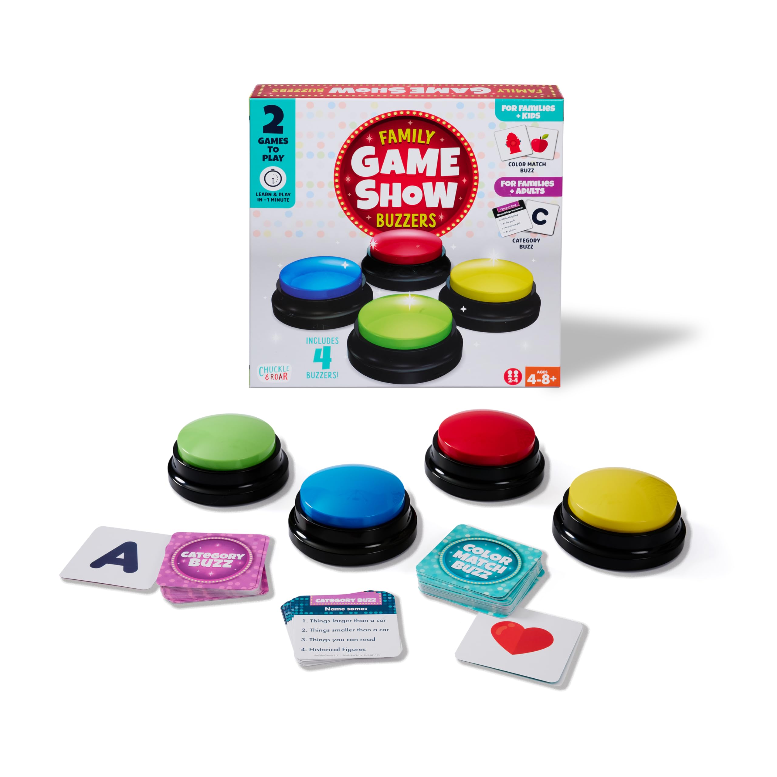Chuckle & Roar Color Match Buzz button delivers quick reflex challenges for family game night.