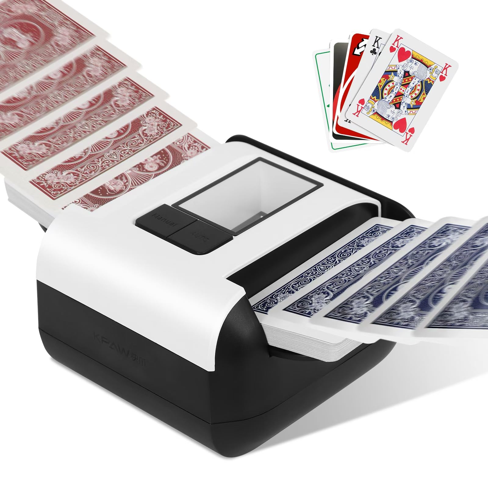 Chudeilo automatic card shuffler for two decks in action delivering quick, consistent shuffles at home