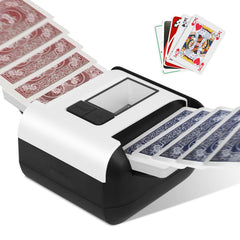 Chudeilo automatic card shuffler for two decks in action delivering quick, consistent shuffles at home