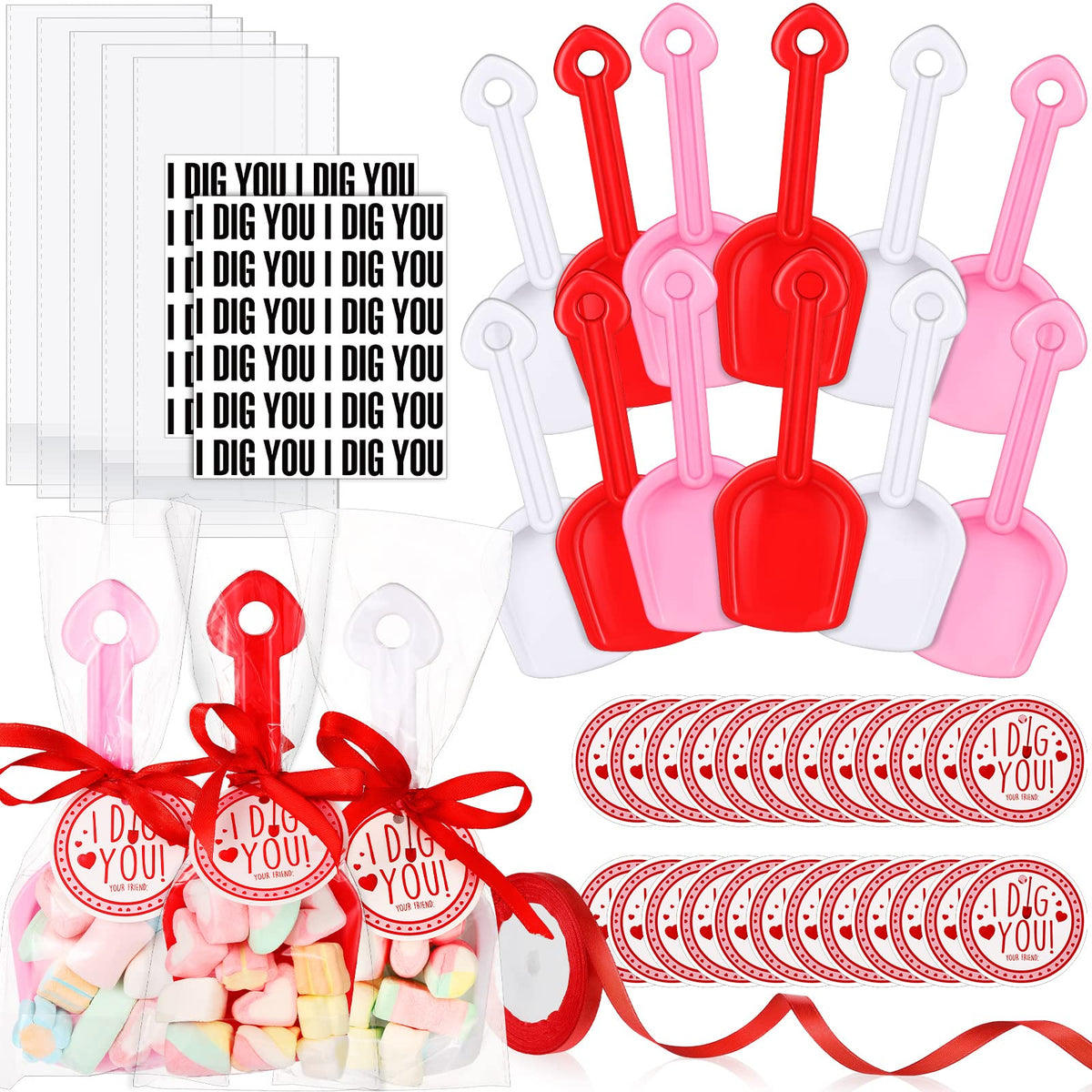 Chumia valentines shovels set in red white pink for festive party favors.