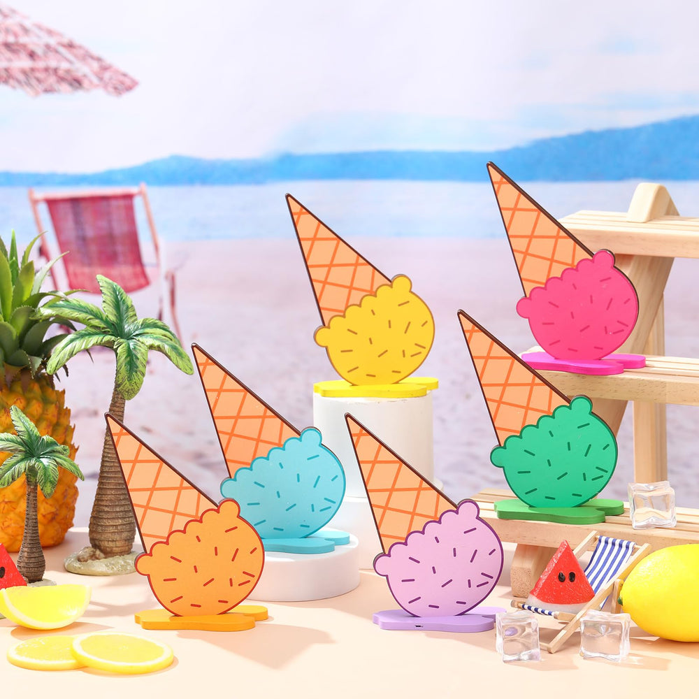 Chunful wooden ice cream sign yellow brightens tables for baby showers and birthdays.