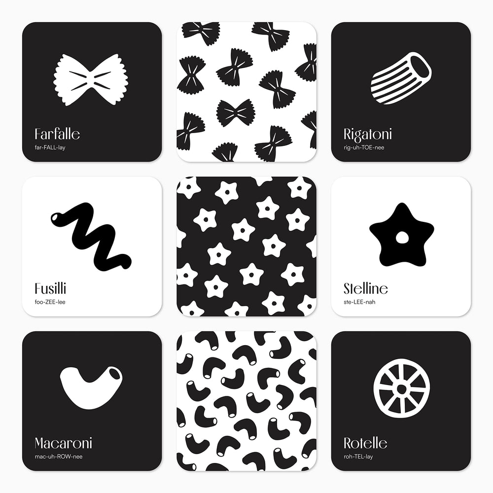 Chunky Deli pasta cards high-contrast flash card boosts newborn visual focus.