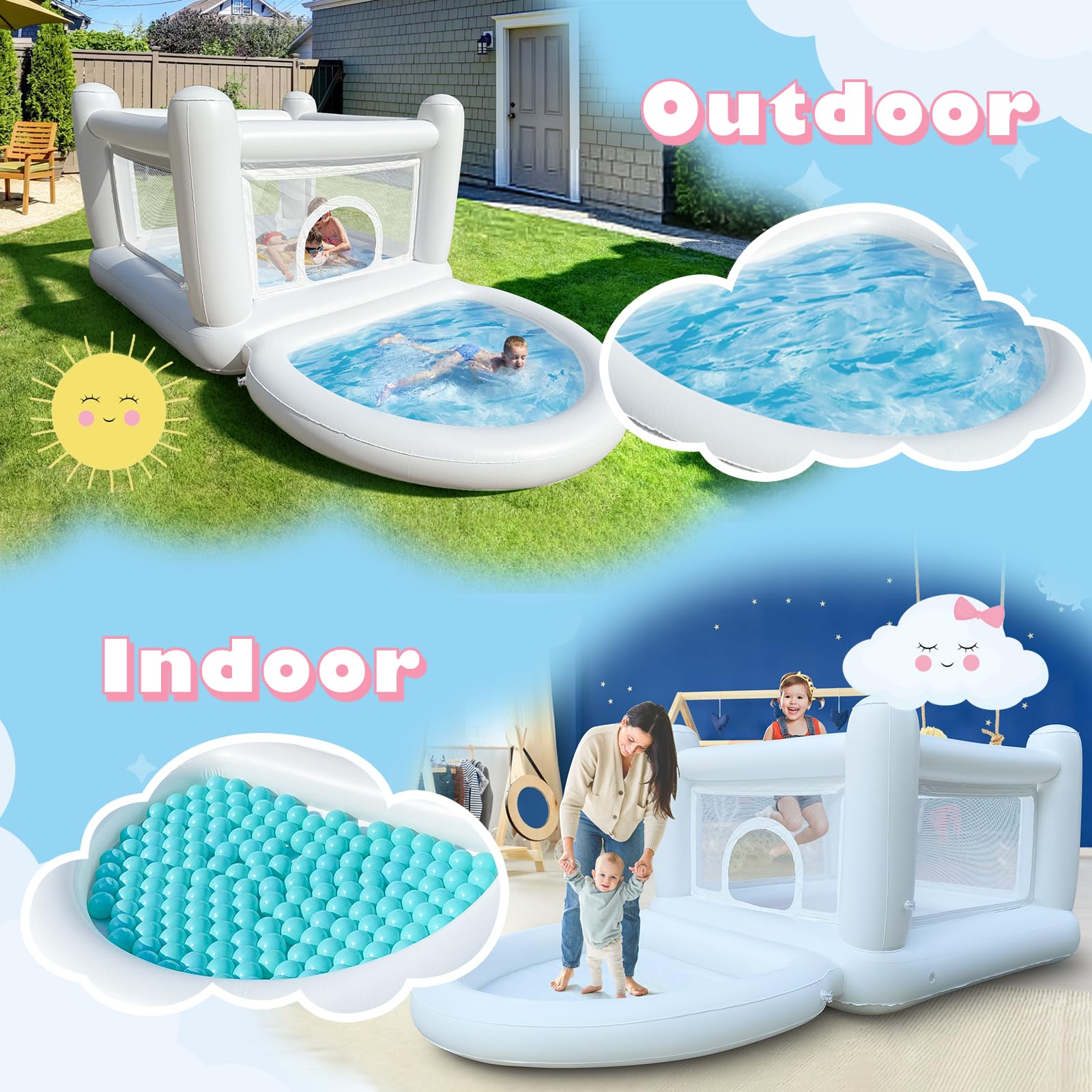CHUNNIAN White Bounce House jump area with clear supervision