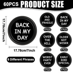 CHUNNIN bold-phrases-plates featuring cheeky sayings to spark laughter at aging celebrations.