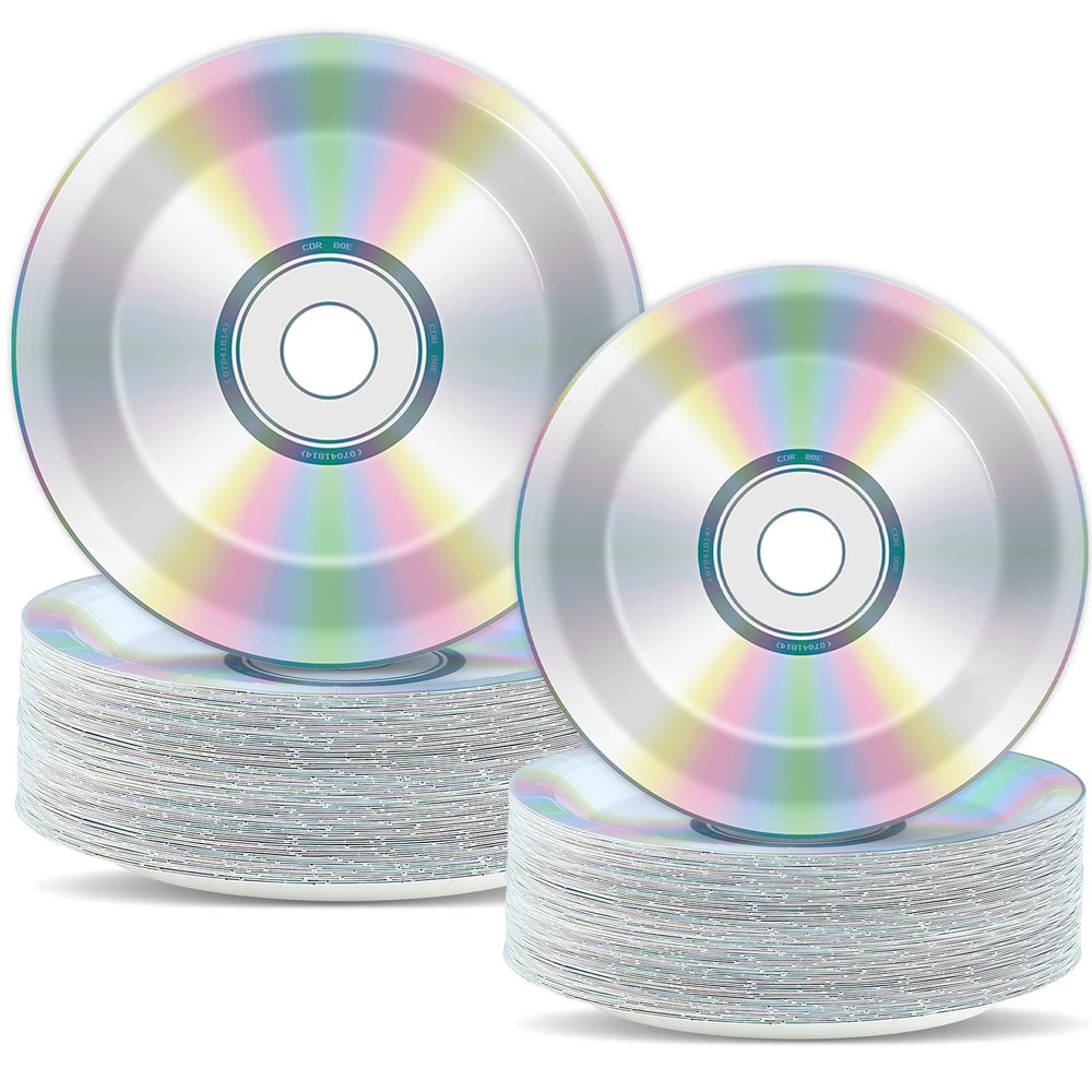 CHUNNIN CD plates 9-inch set, durable and disposable for retro parties.