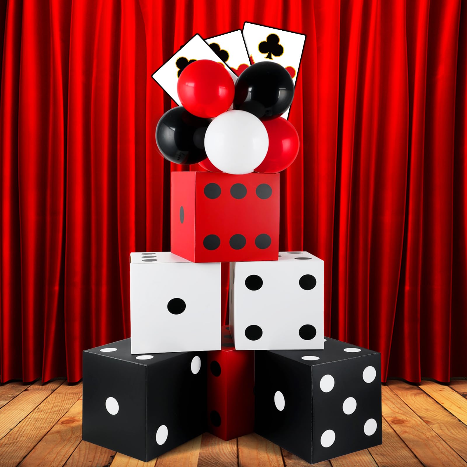 CHUNNIN dice boxes and oversized cards create cohesive casino theme.
