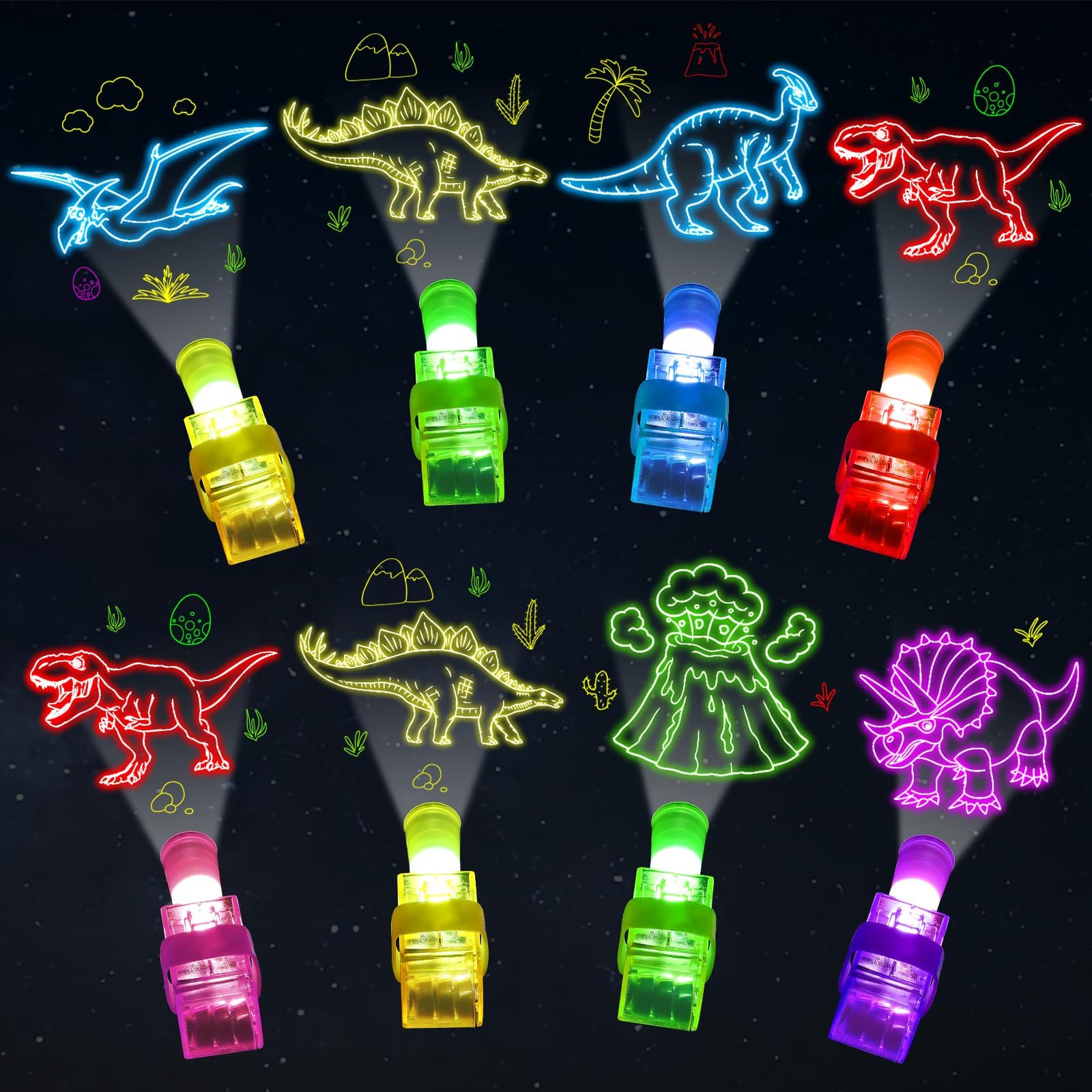 CHUNNIN dinosaur finger light showcases vibrant patterns for glow parties.