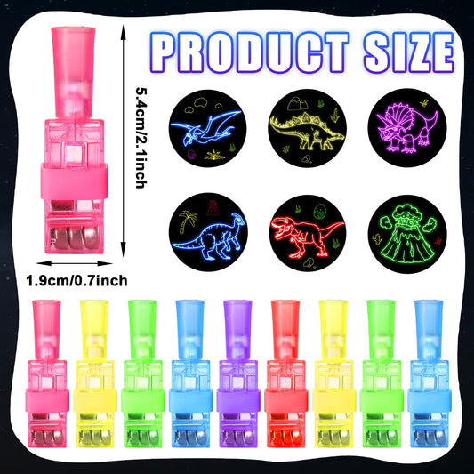 CHUNNIN dinosaur finger light displays bold dinosaur outlines in bright colors.