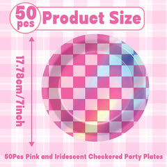 CHUNNIN laser round plate in pink iridescent design on party table