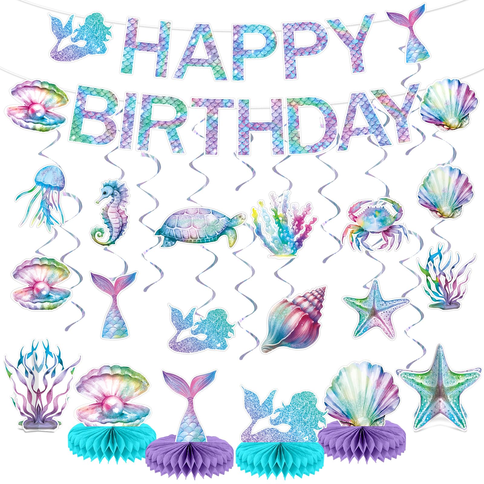 CHUNNIN Mermaid cutouts brighten the birthday party with vivid ocean imagery.