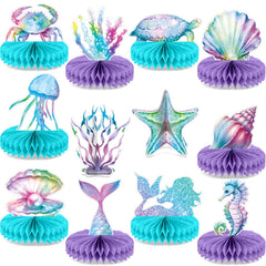 CHUNNIN mermaid honeycomb centerpiece set brightens ocean-themed parties with durable, eye-catching decor.