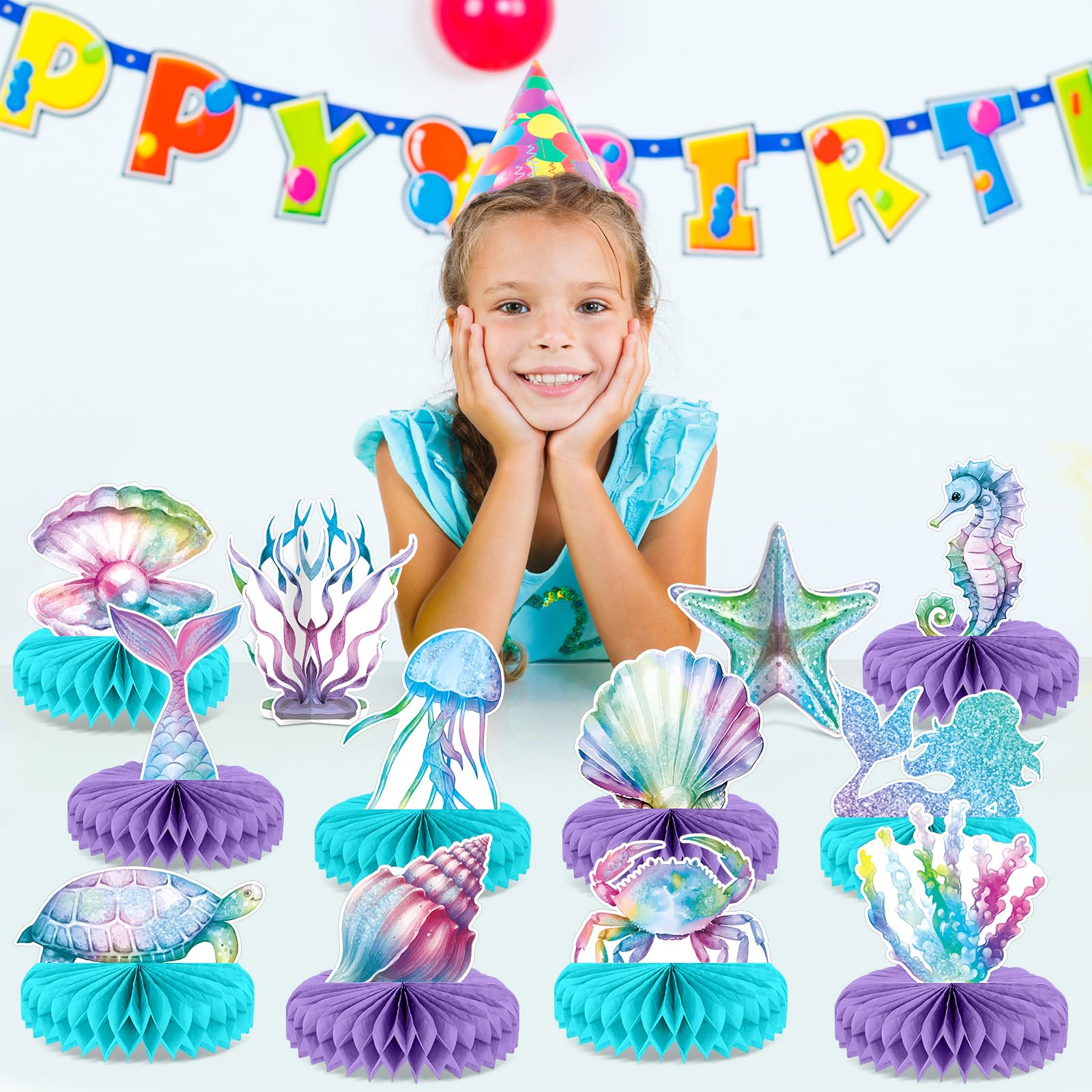CHUNNIN mermaid-undersea-decor on tabletops enhances party ambiance and photo moments.
