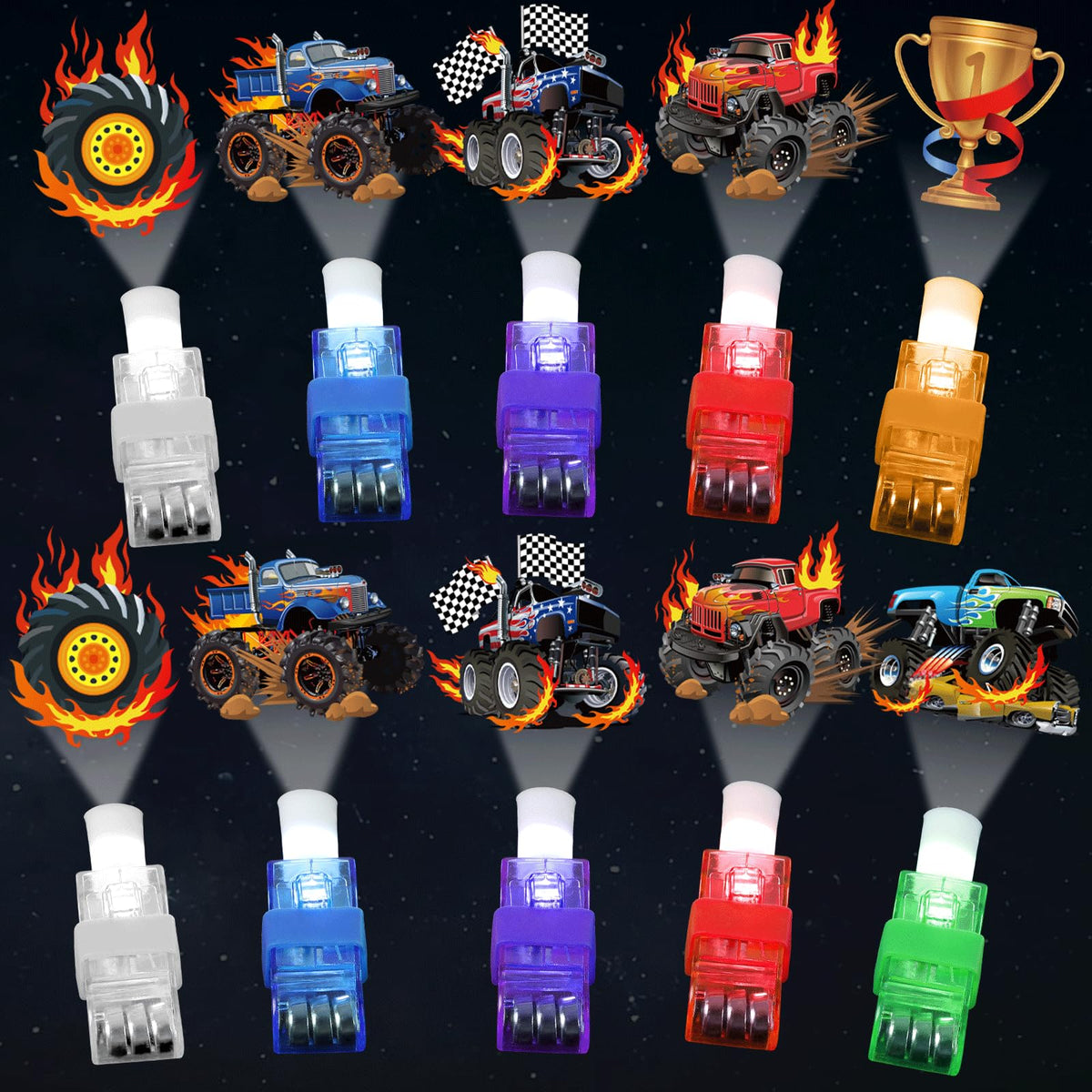 CHUNNIN monster truck finger light design 1 glows in darkness for lively birthday party use