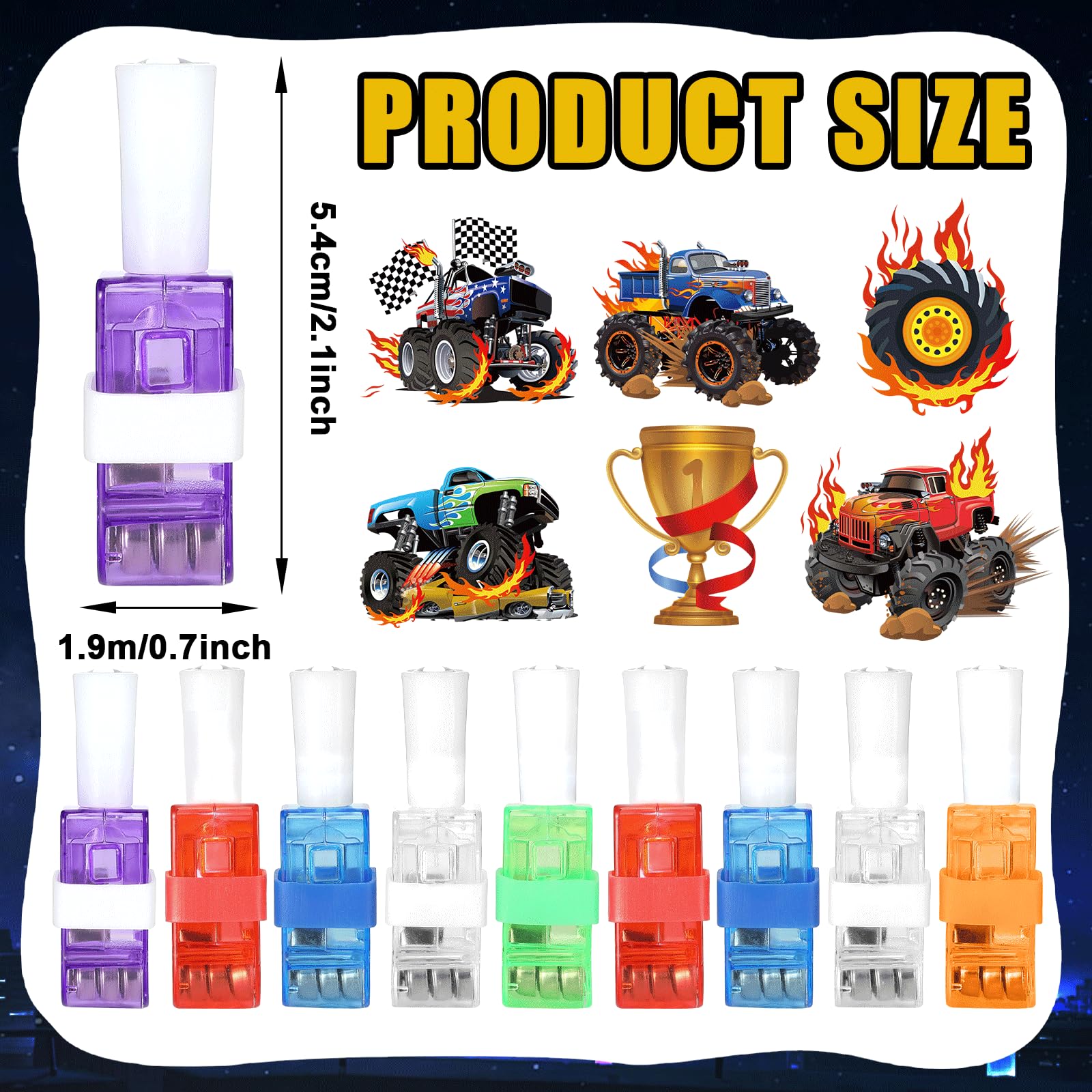 CHUNNIN monster truck finger light design 2 captures action vibes for classroom prizes and games