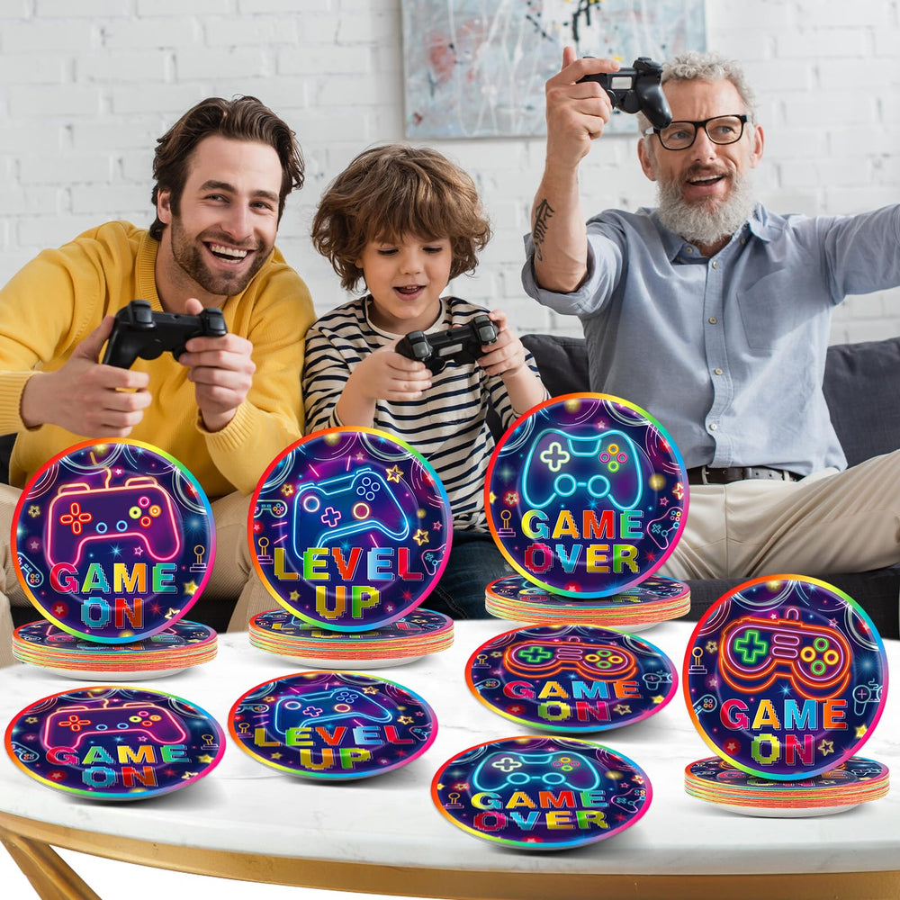 CHUNNIN neon video game 48-pack plate set for easy party setup.