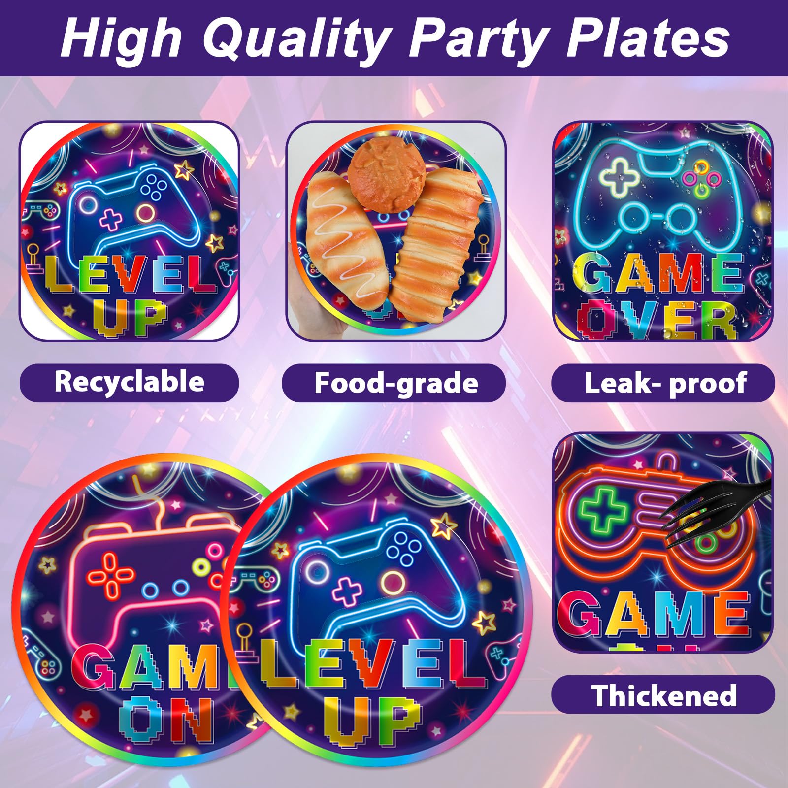 CHUNNIN neon video game plate showing arcade graphics for family game night.