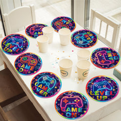 CHUNNIN neon video game plate with retro graphics to enhance party decor.