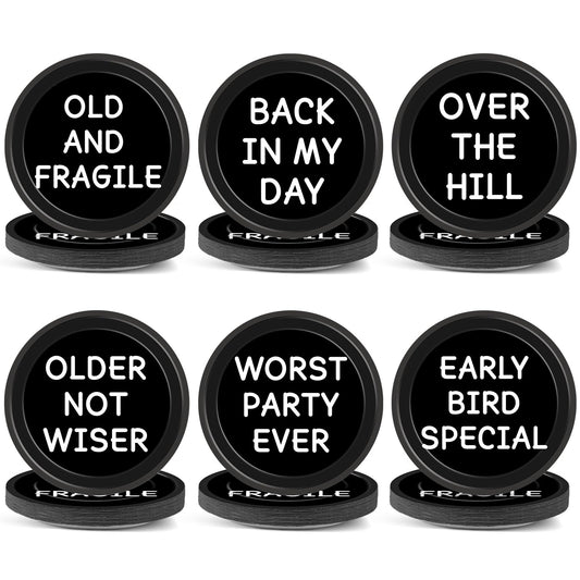 CHUNNIN old-man birthday plates set with six humorous quotes for adult party fun.