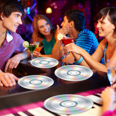 CHUNNIN party table setup with CD plates for a retro vibe.