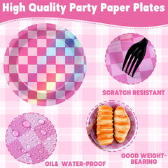 CHUNNIN 50-pack pink checkered party plates ready for events