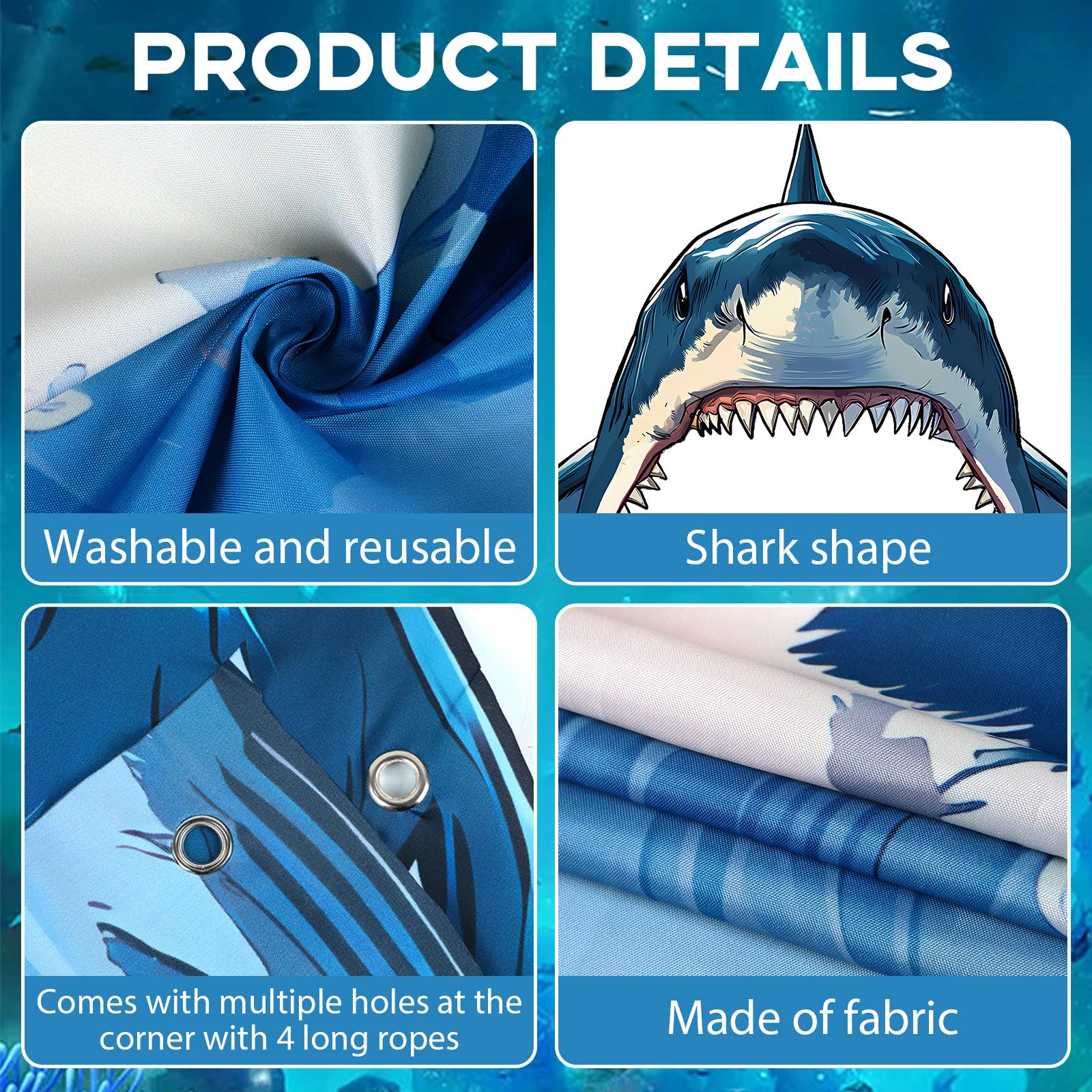 CHUNNIN shark banner close-up teeth emphasizes a fierce, playful vibe.