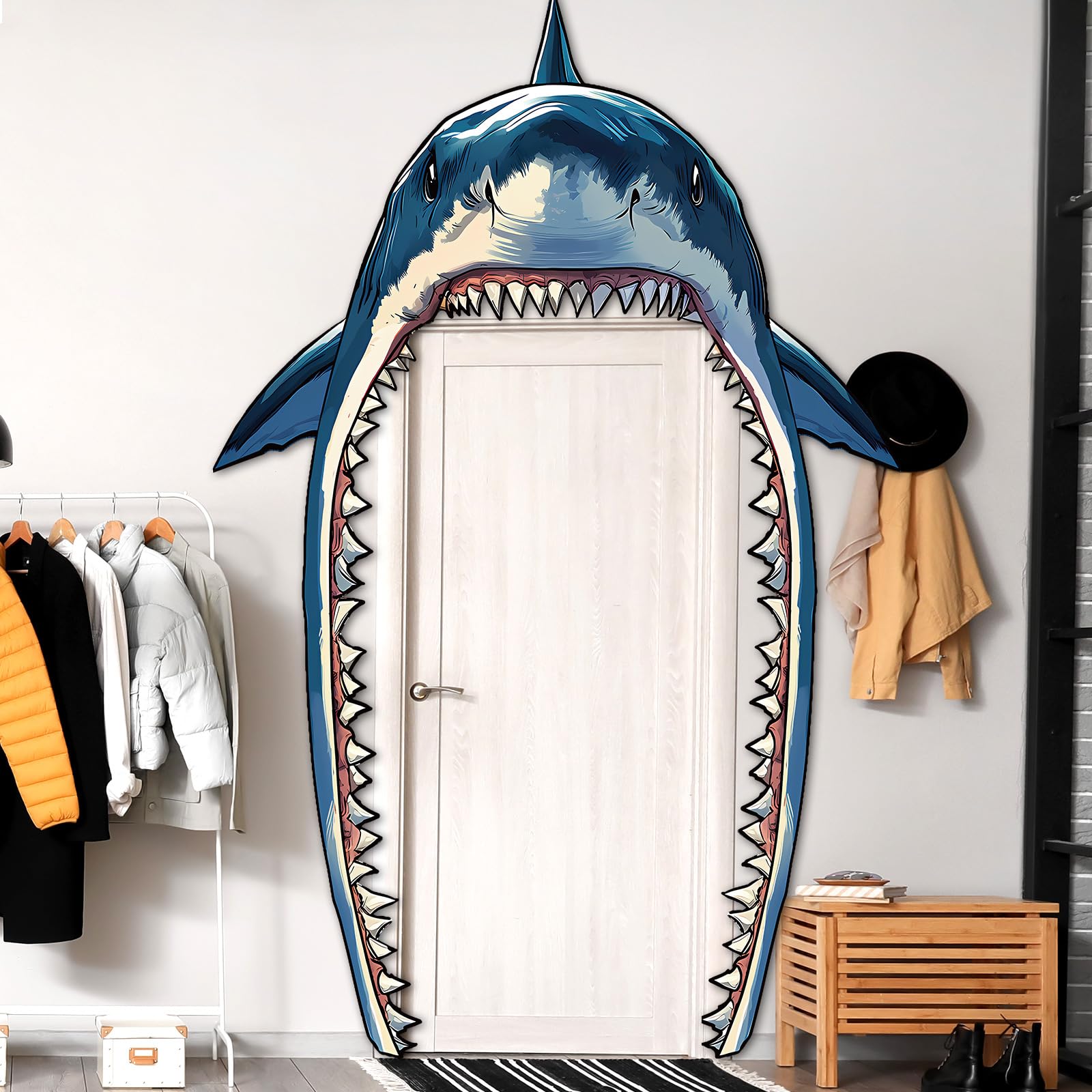 CHUNNIN shark photo backdrop with ocean scene for maritime birthday photos.