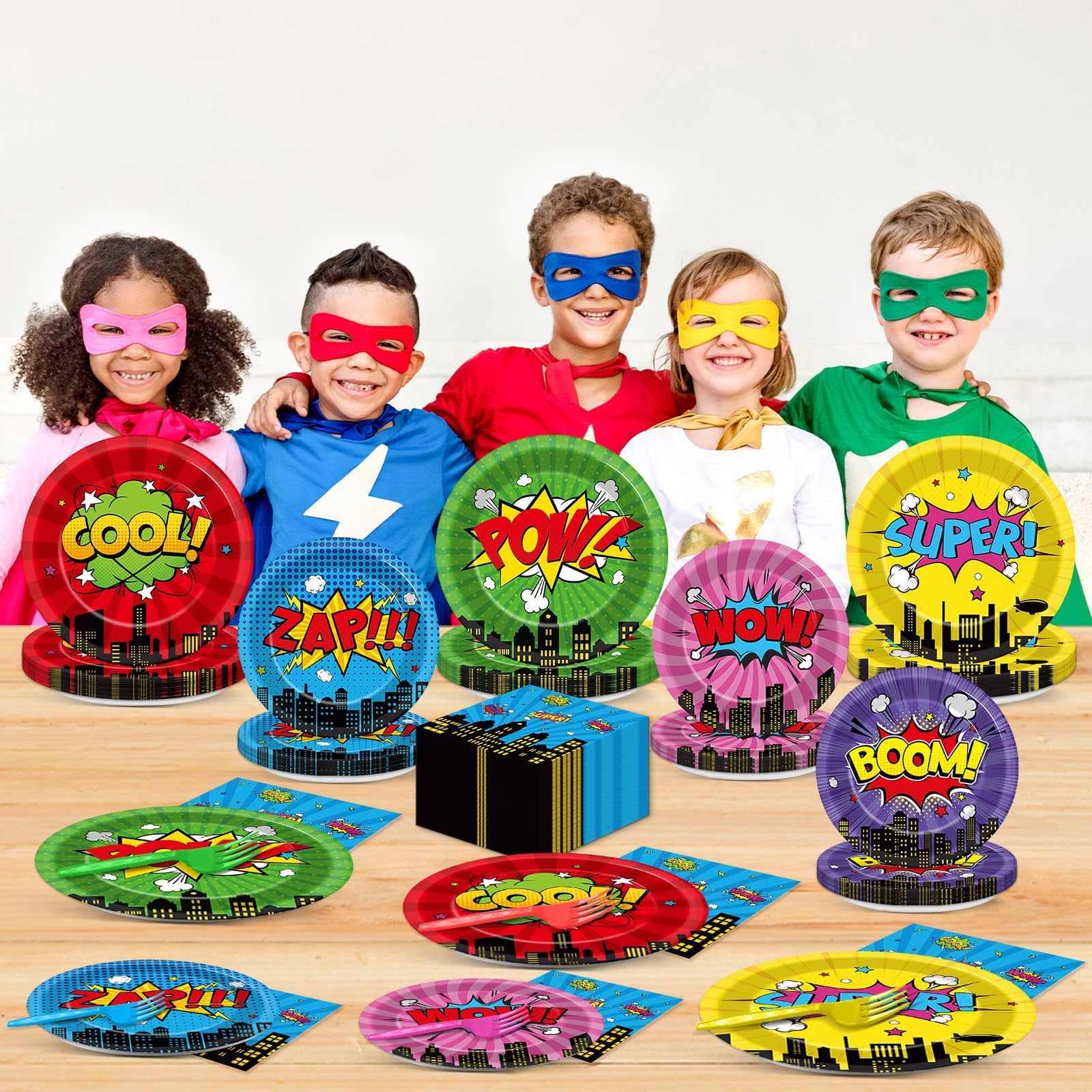 CHUNNIN super theme hero patterns; engaging visuals for birthday tableware