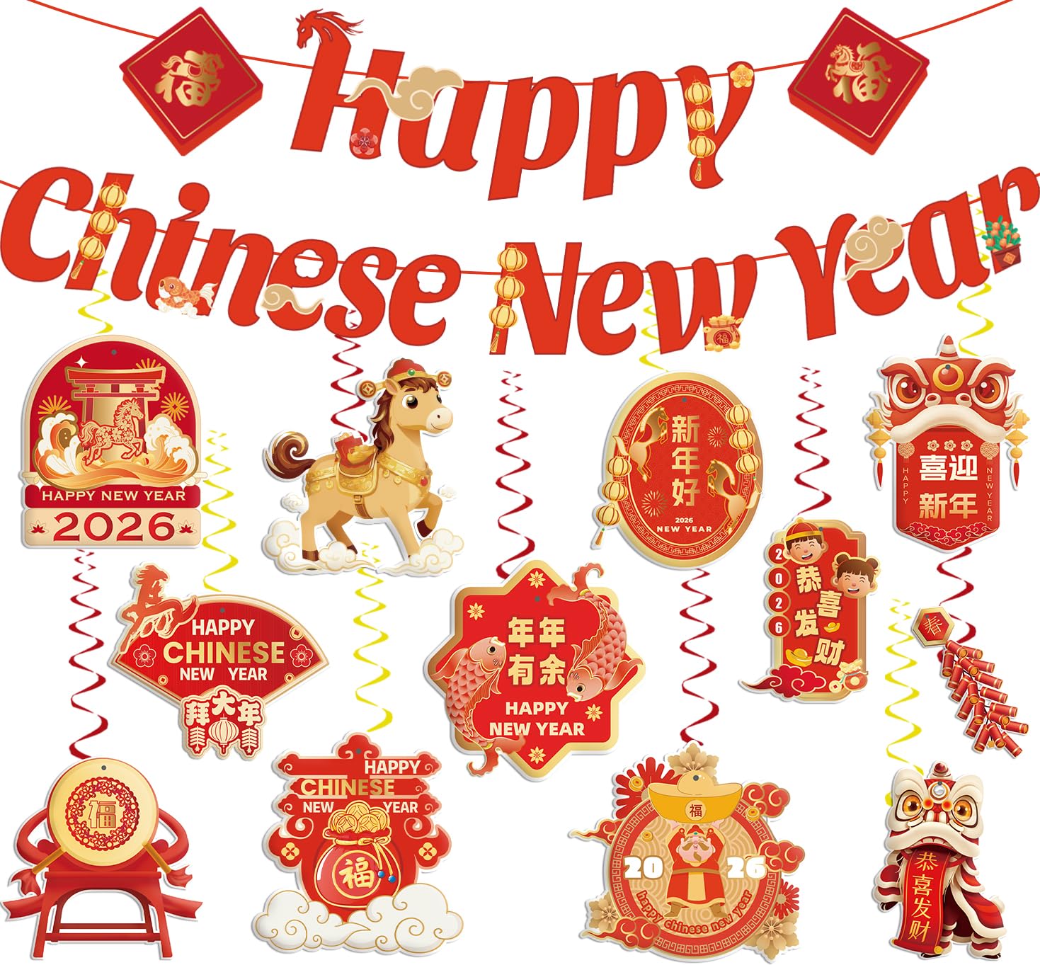 CHYAGCLT Happy New Year banner for festive decor with bold red and gold hues