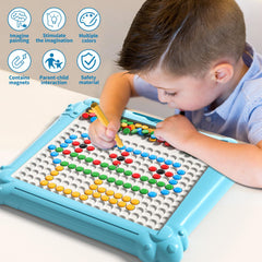 Ci Vetch magnetic dot art board on stand for easy tabletop play.