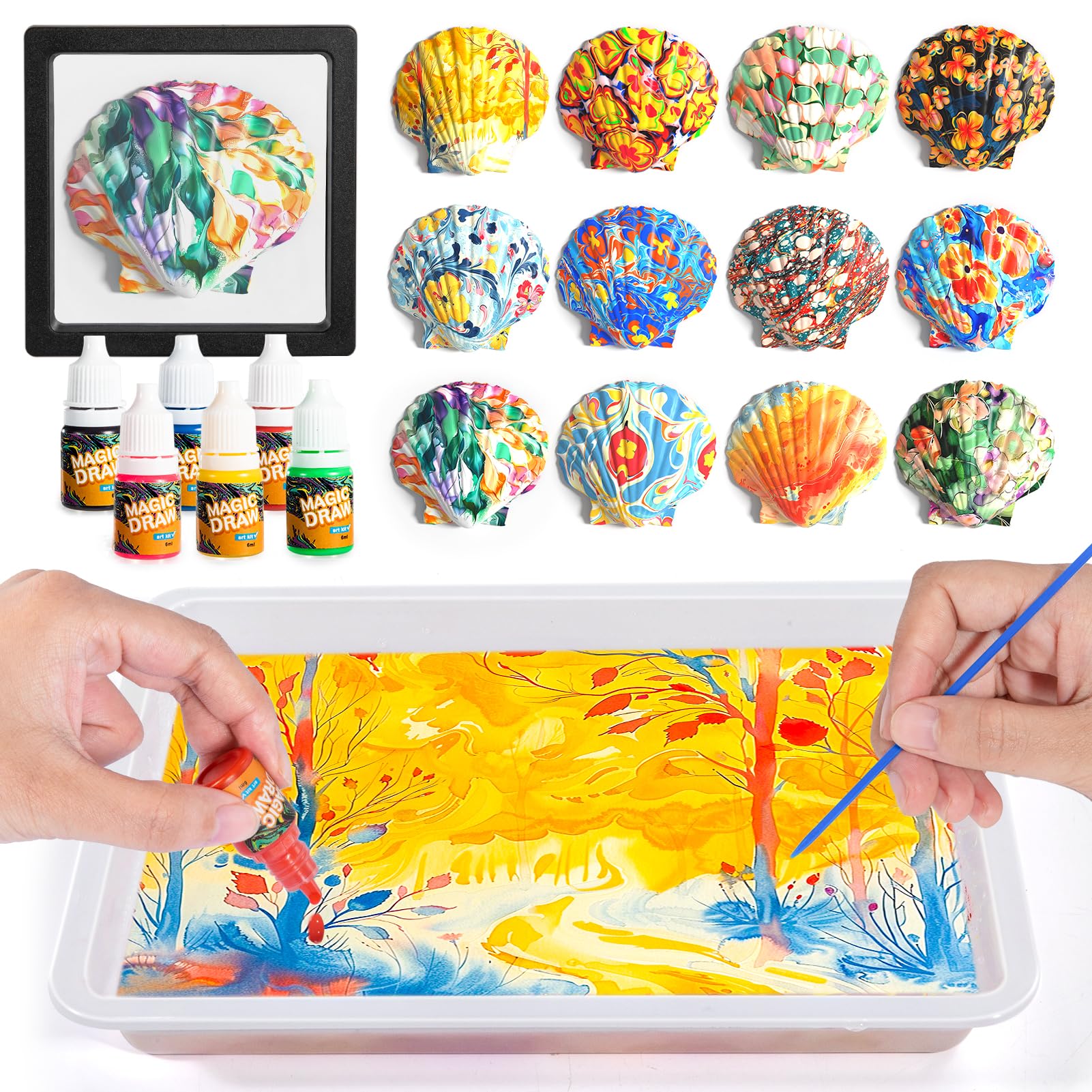 Ci Vetch Water Marbling Kit display with six colors for kids' creative play.