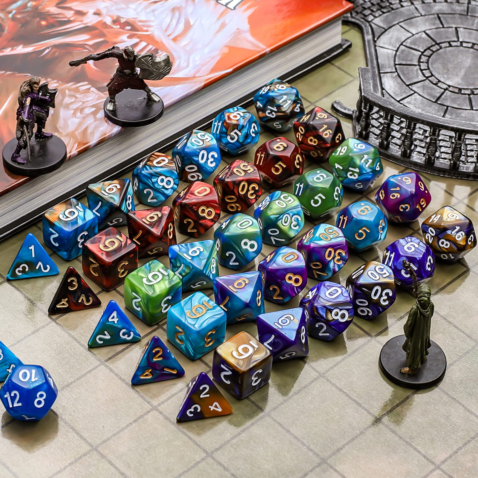CiaraQ dice d20 closeup with golden numbers improves readability.