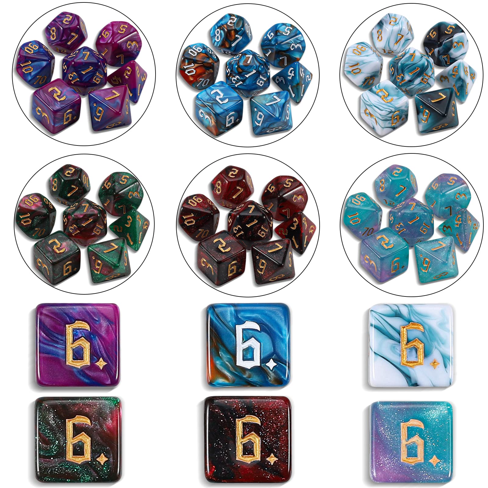 CiaraQ polyhedral dice close-up with large readable numbers.