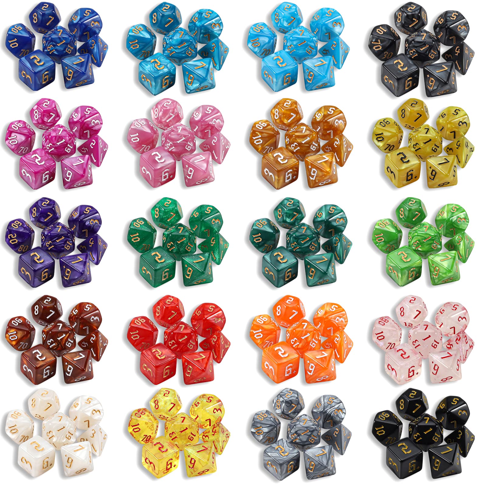 CiaraQ DND dice collection showing 26 seven-die configurations.