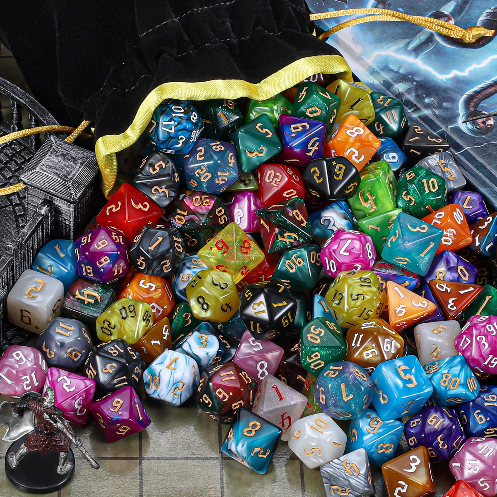 Six double-color CiaraQ dice sets for visual variety.