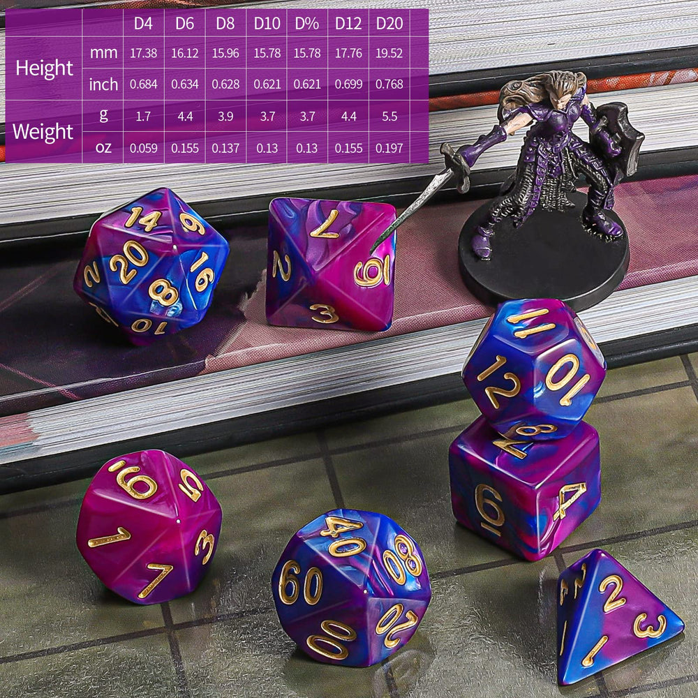 CiaraQ DND polyhedral dice set with D10 00-90: percentile-friendly outcomes