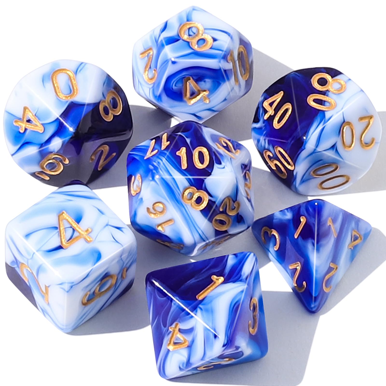 CiaraQ DND polyhedral dice set on a table for tabletop RPG sessions