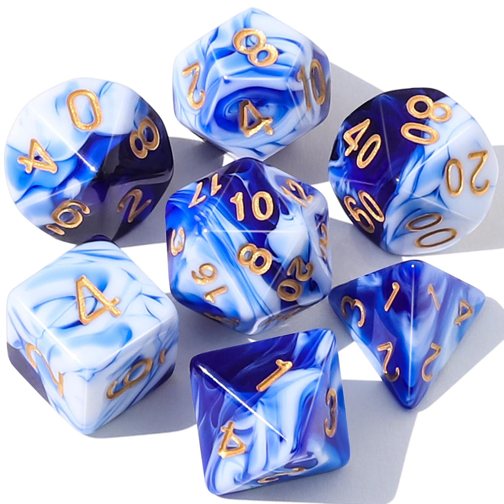 CiaraQ DND polyhedral dice set on a table for tabletop RPG sessions