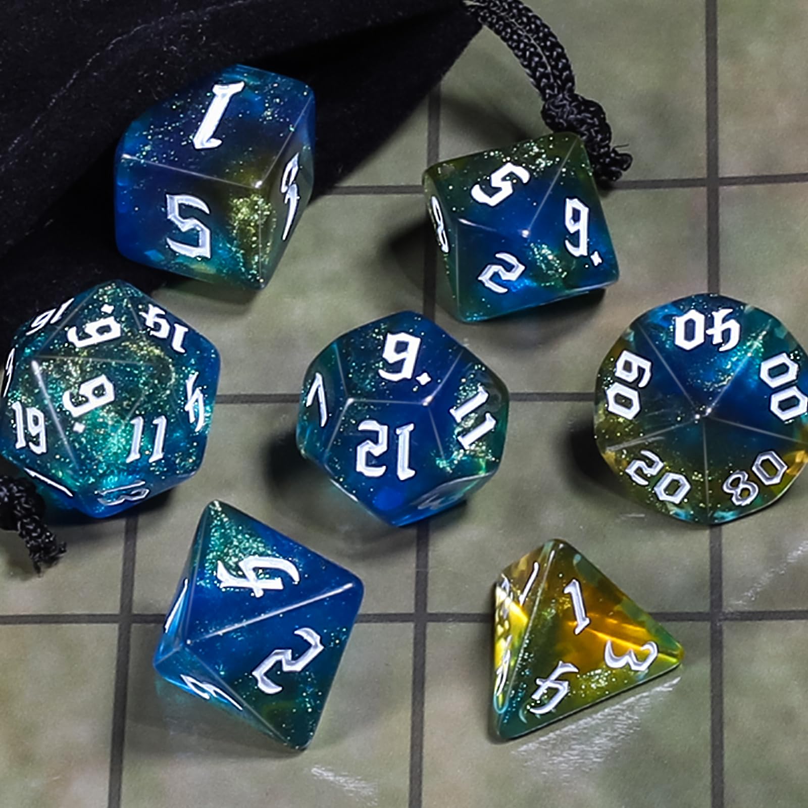 Velvet dice bag included with CiaraQ set for safe storage and portability