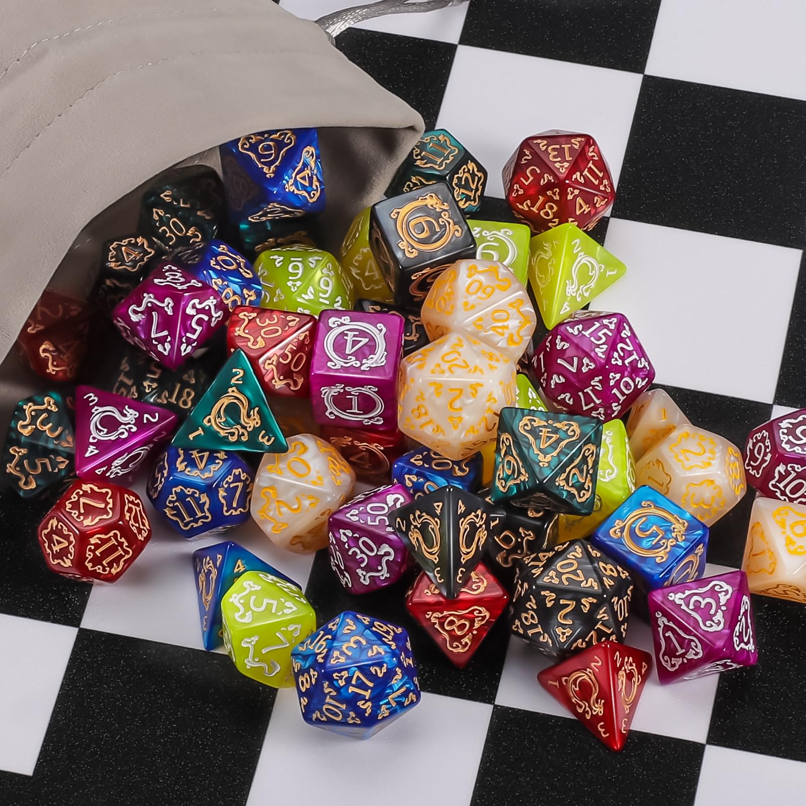 CiaraQ polyhedral D12 die with bold digits and dragon-pattern artistry.