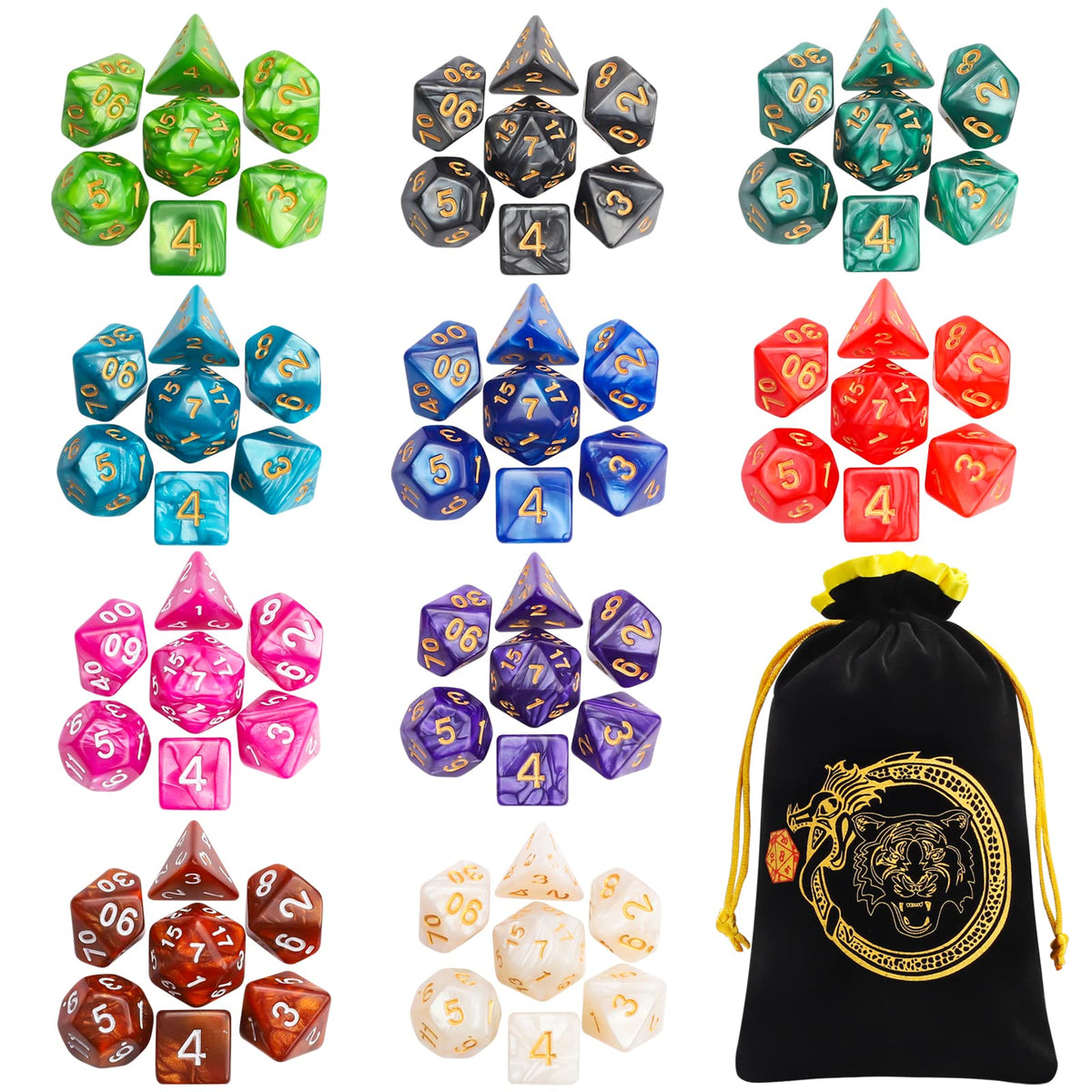 CiaraQ polyhedral d4 dice with gold numerals for quick readability.