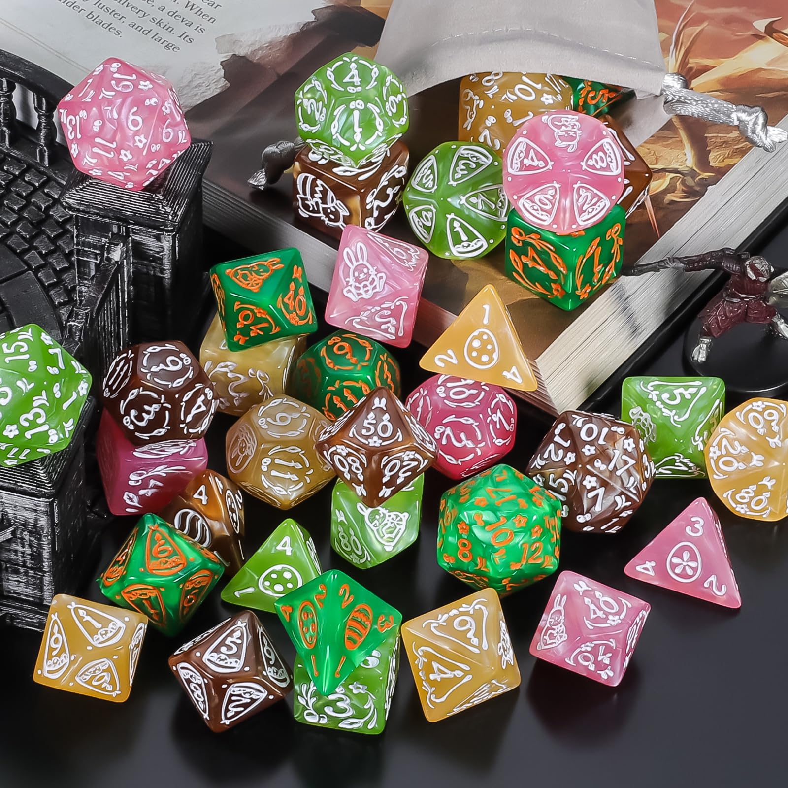 CiaraQ polyhedral dice set with d6 focus for quick actions