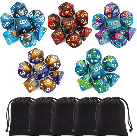 CiaraQ polyhedral dice set packaging shows premium acrylic dice and compact storage.