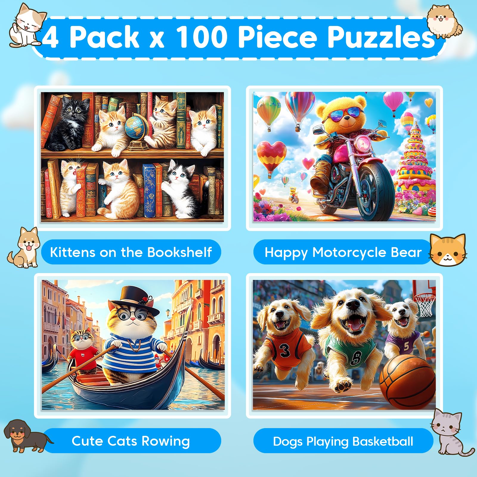 Ciavotie 4-pack happy motorcycle bear puzzle; engaging challenge for problem solving skills