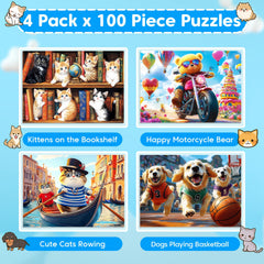 Ciavotie 4-pack happy motorcycle bear puzzle; engaging challenge for problem solving skills